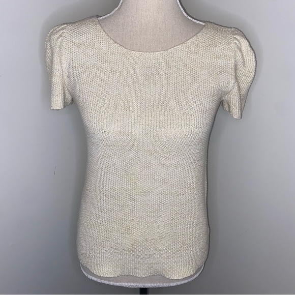 Lark & Wolff Urban Outfitters cream gold metallic short sleeve sweater sz Small - Picture 1 of 7